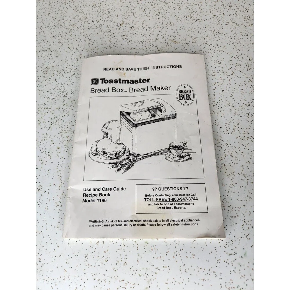 Toastmaster Bread Machine Use & Care Recipe Book OEM Replacement For Model 1196